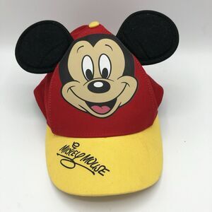Disney Parks Mickey Mouse Kids Youth Baseball Cap Hat with Ears Red / Yellow